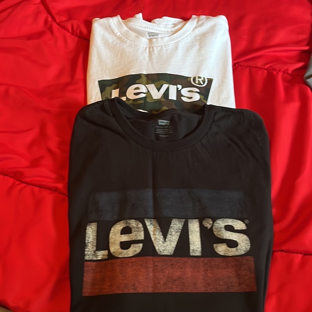 Levi T-Shirts size X-Large one white with camo the other black with red